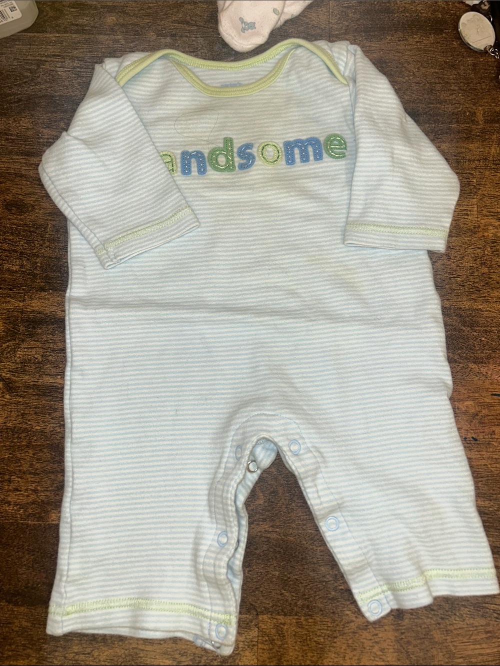 Carter's Light Blue & White Striped One-Piece with 'handsome' Embroidery